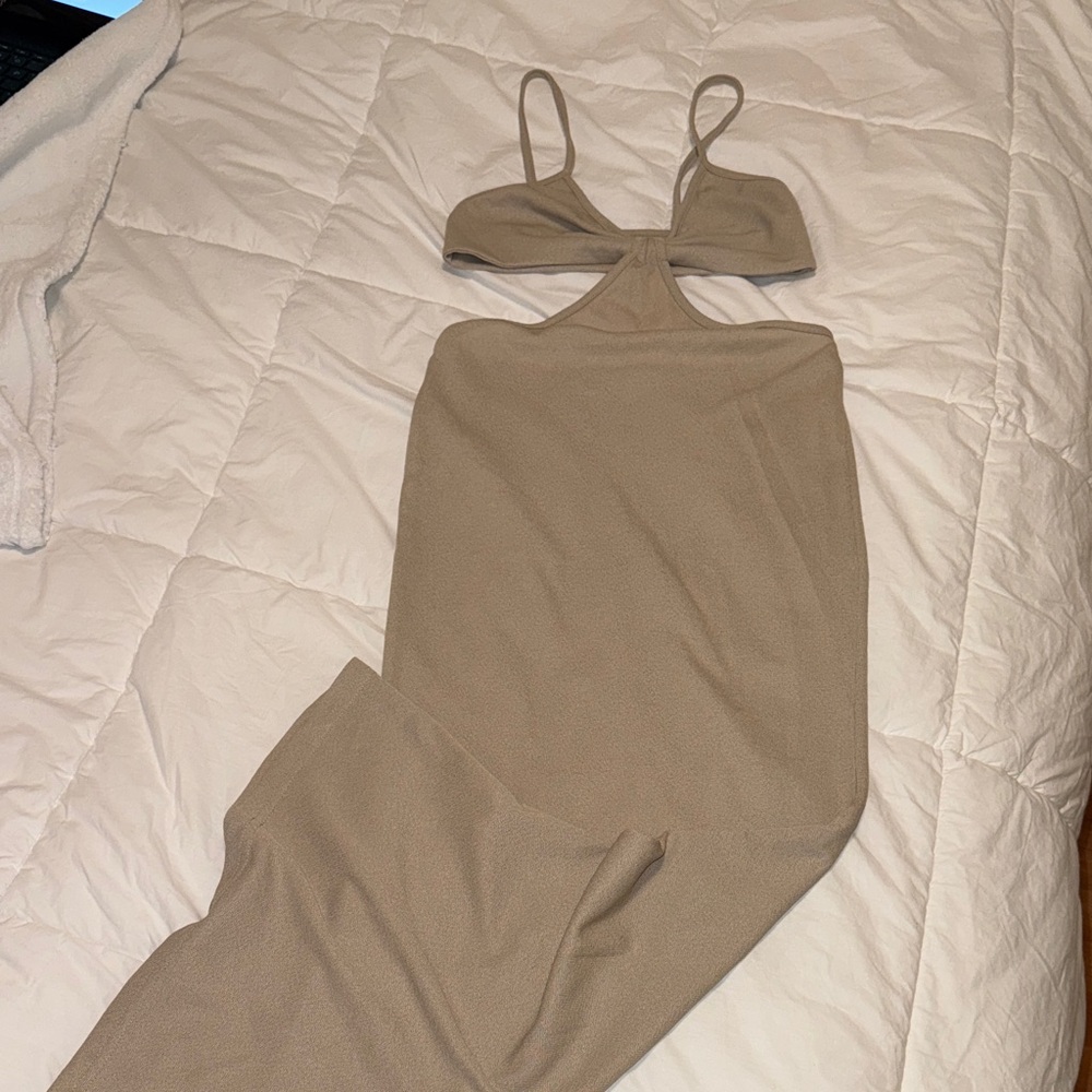 Tan Halter Maxi Dress
